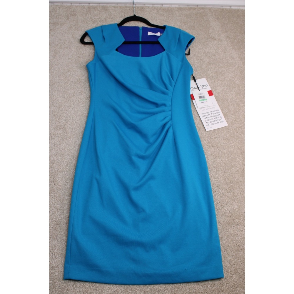 Calvin Klein Women's Blue Sleeveless Career Dress Size 8 Cerulean New $98